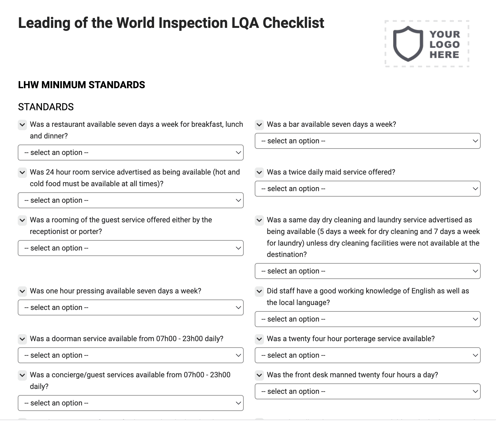 Leading of the World Inspection LQA Checklist