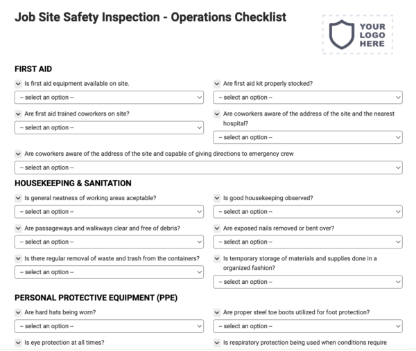 Job Site Safety Inspection - Operations Checklist