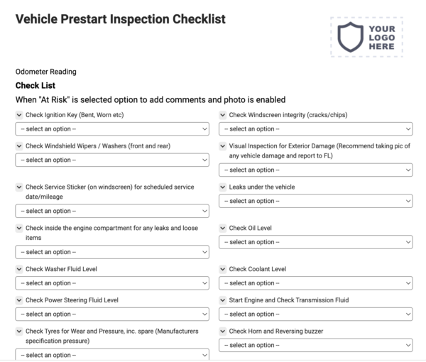 Vehicle Prestart Inspection Checklist