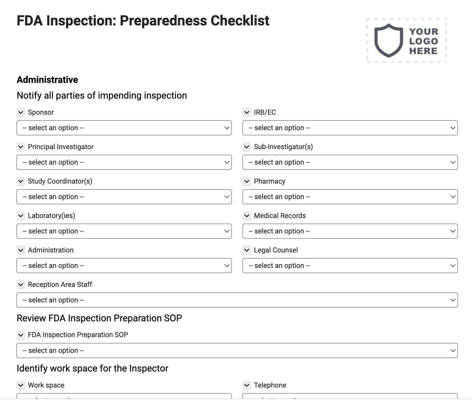 FDA Inspection: Preparedness Checklist