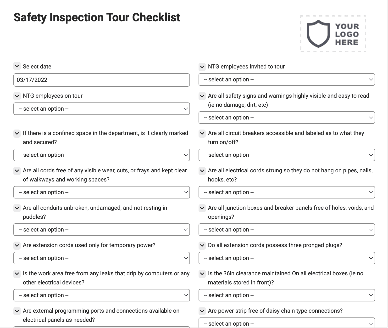 Safety Inspection Tour Checklist