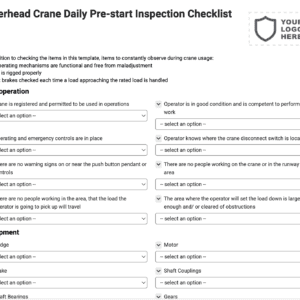 Overhead Crane Daily Pre-start Inspection Checklist