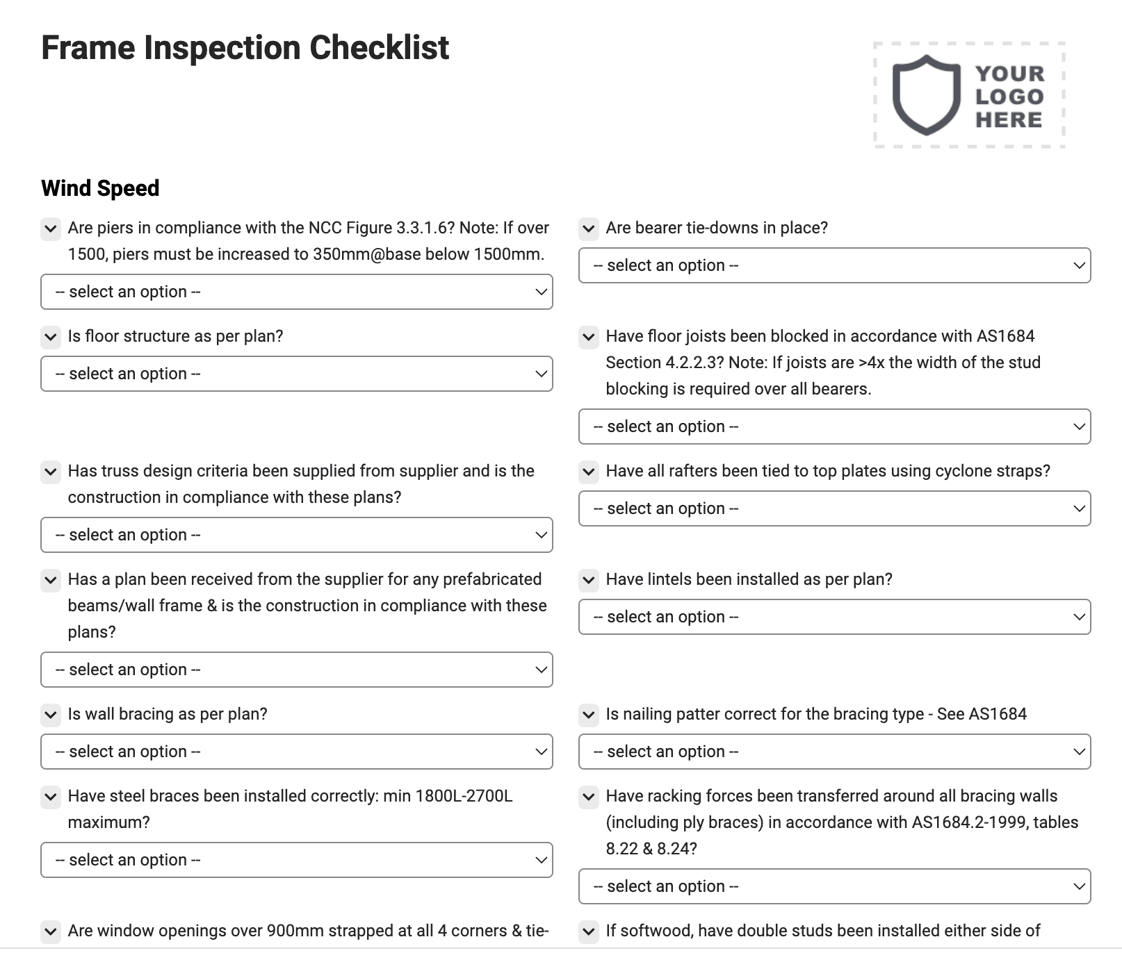 Frame Inspection Checklist
