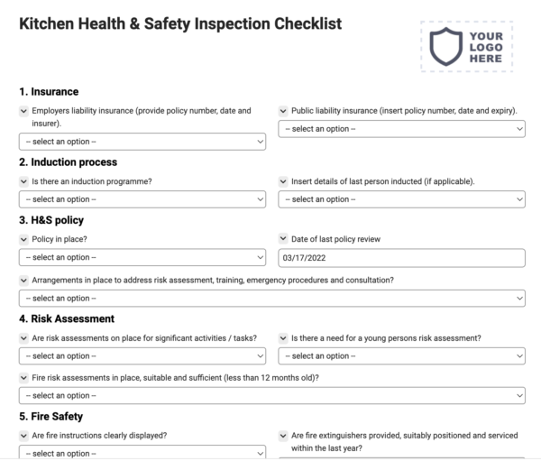 Kitchen Health & Safety Inspection Checklist