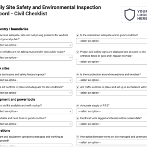 Daily Site Safety and Environmental Inspection Record - Civil Checklist