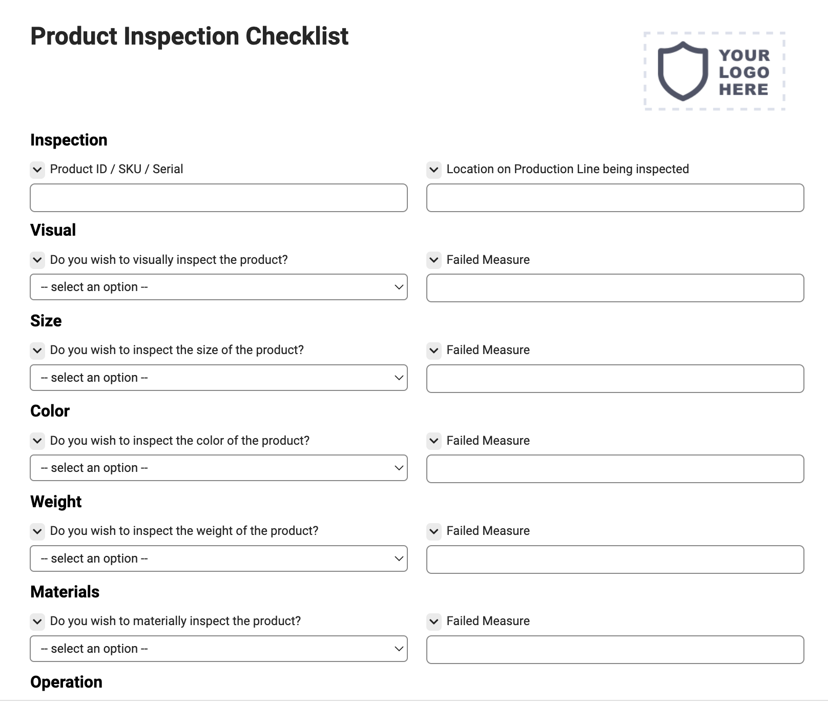 Product Inspection Checklist