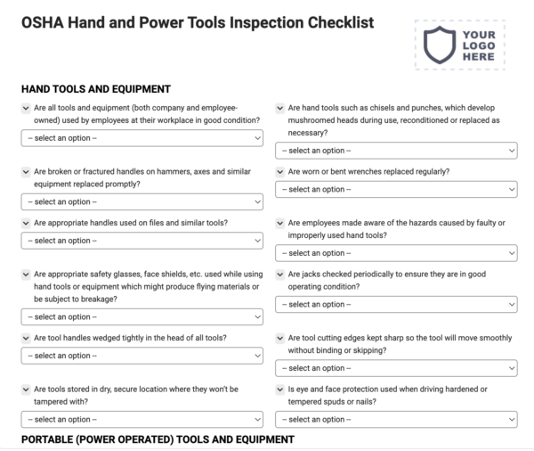 OSHA Hand and Power Tools Inspection Checklist