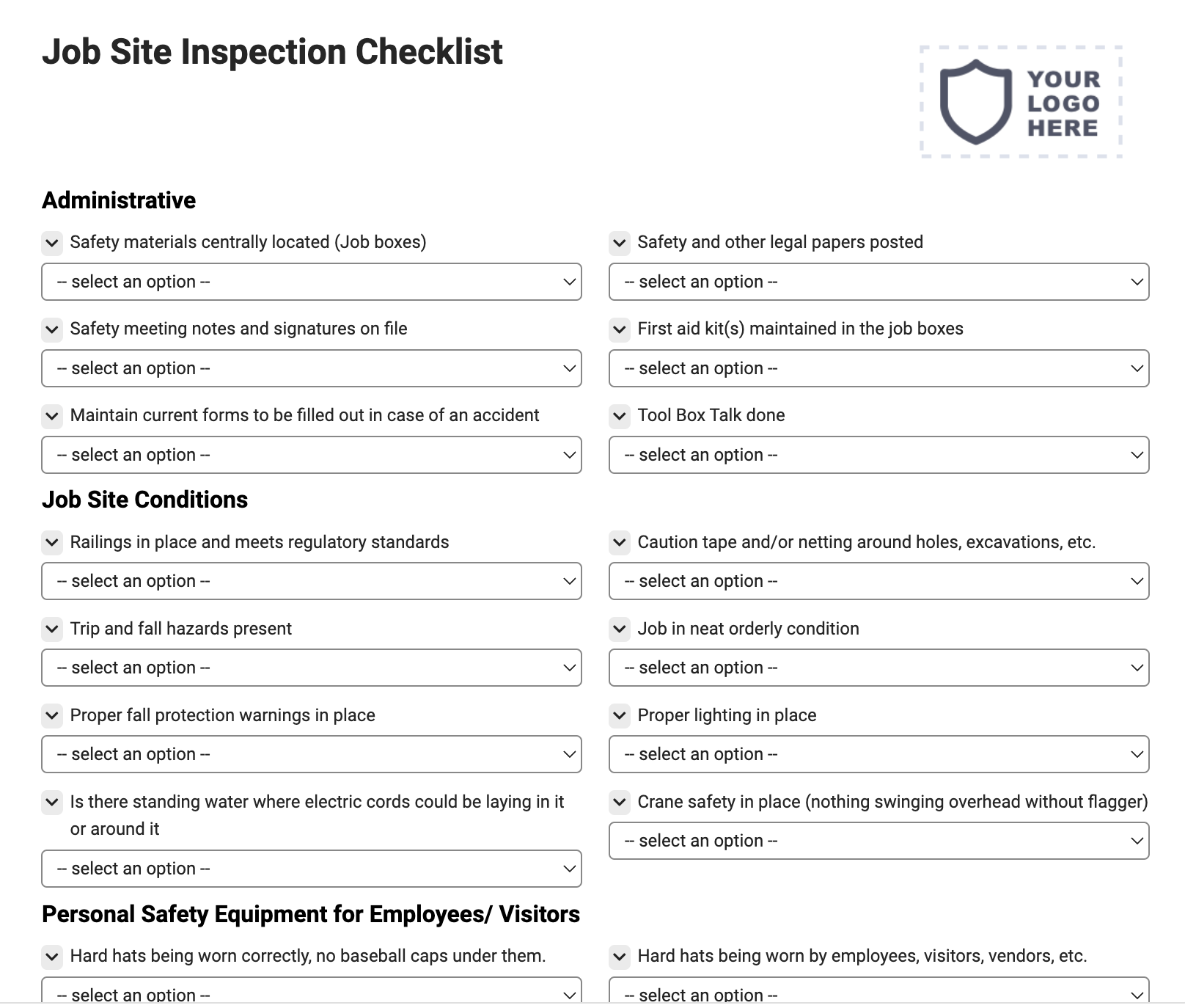 Job Site Inspection Checklist