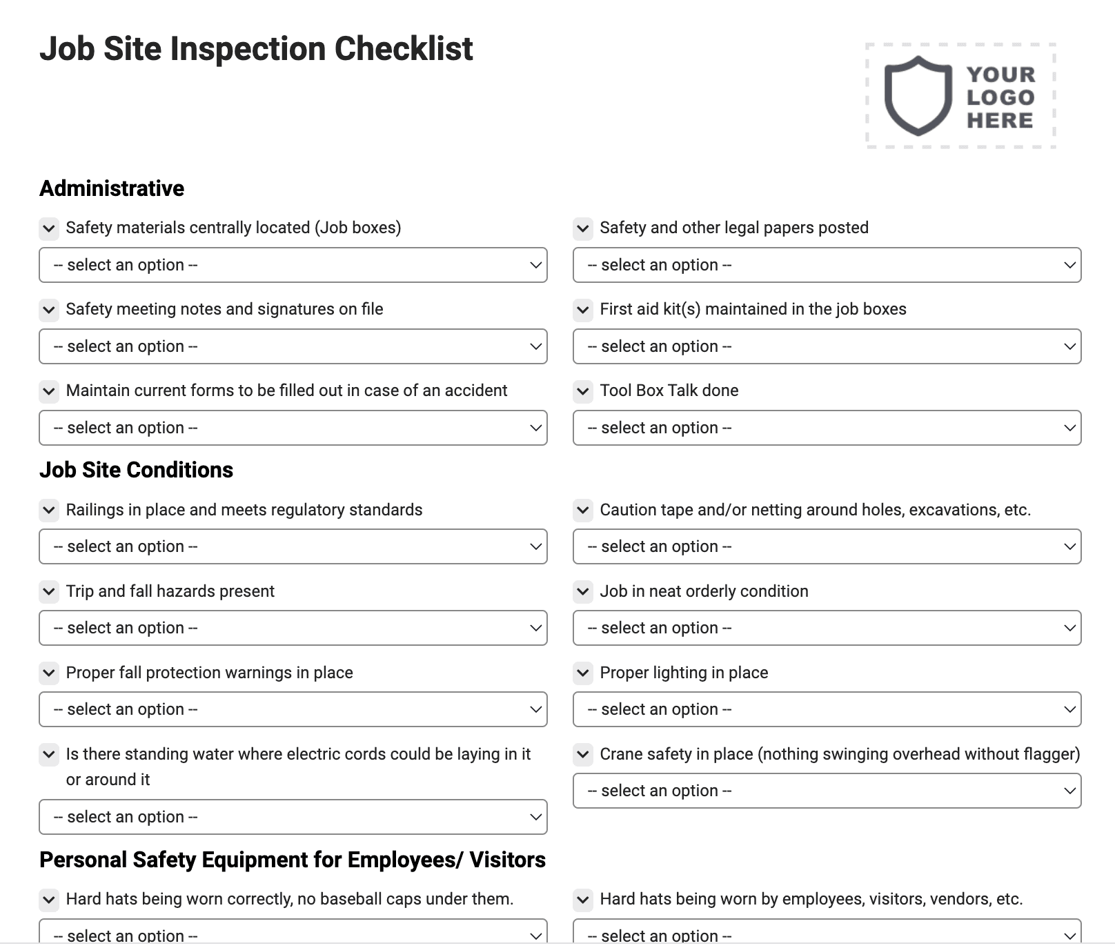 Job Site Inspection Checklist