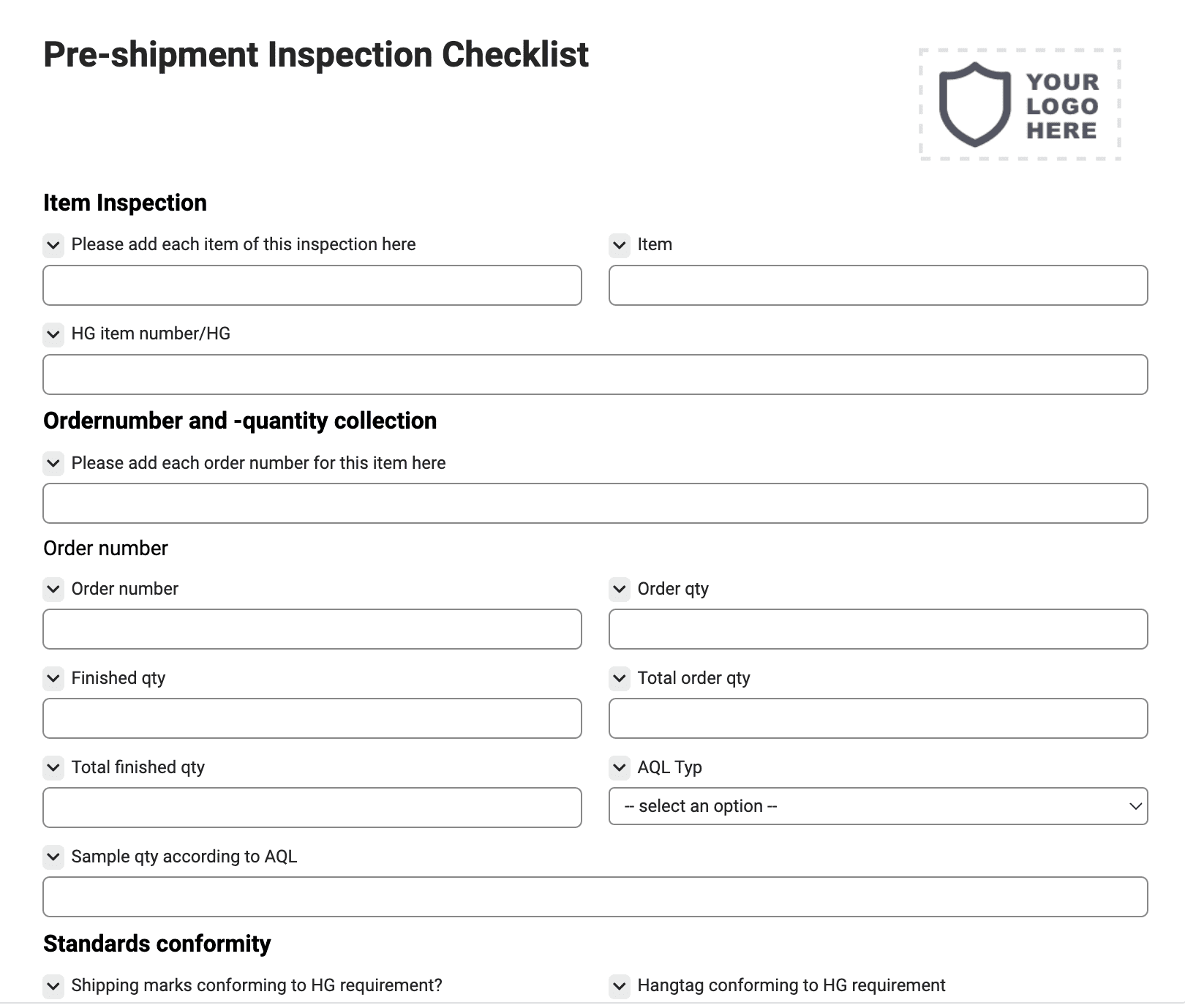 Pre-shipment Inspection Checklist