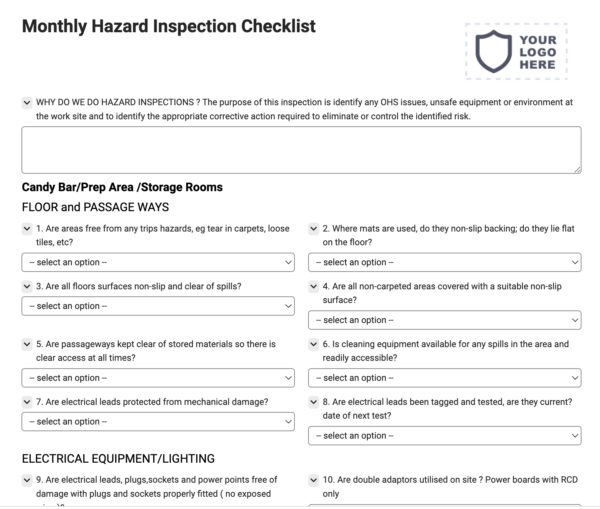 Monthly Hazard Inspection Checklist