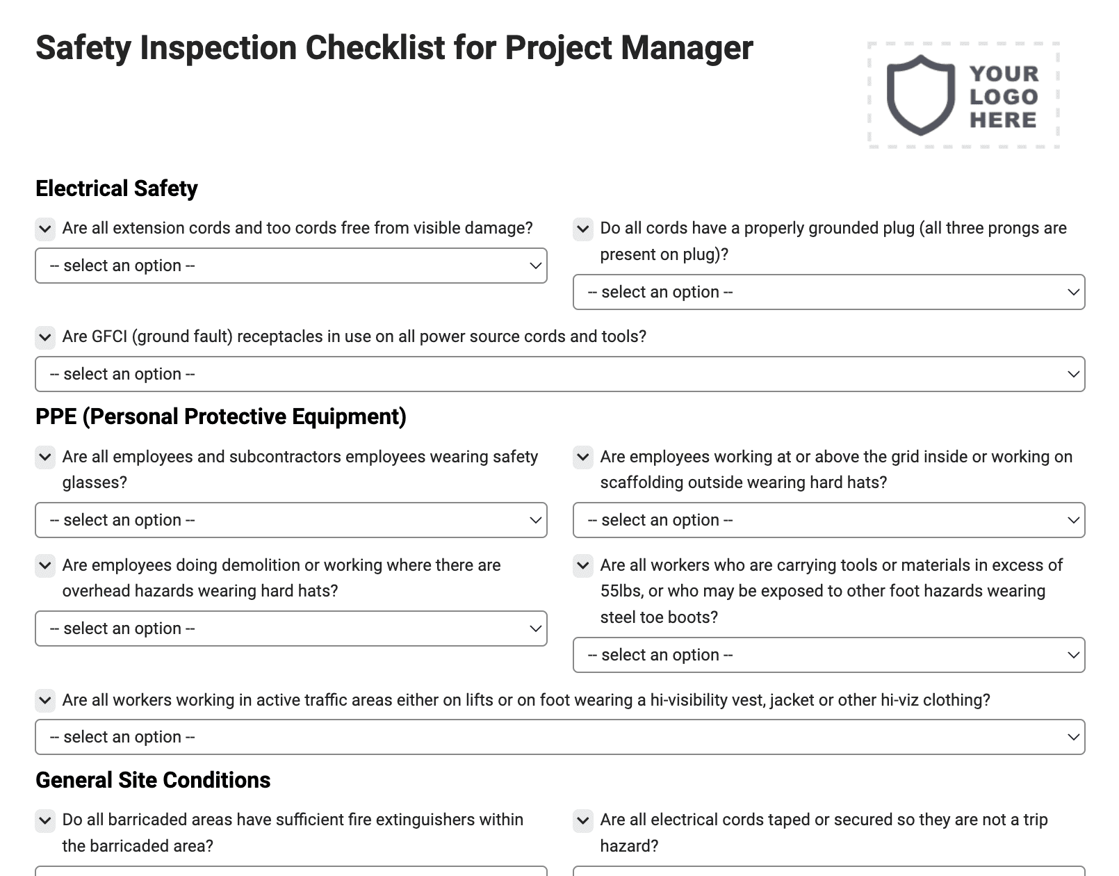 Safety Inspection Checklist for Project Manager