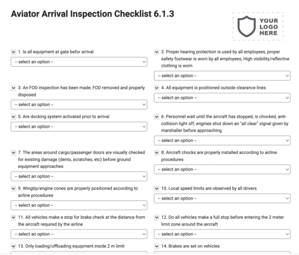 Aviator Arrival Inspection Checklist 6.1.3.