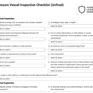 Pressure Vessel Inspection Checklist (unfired)