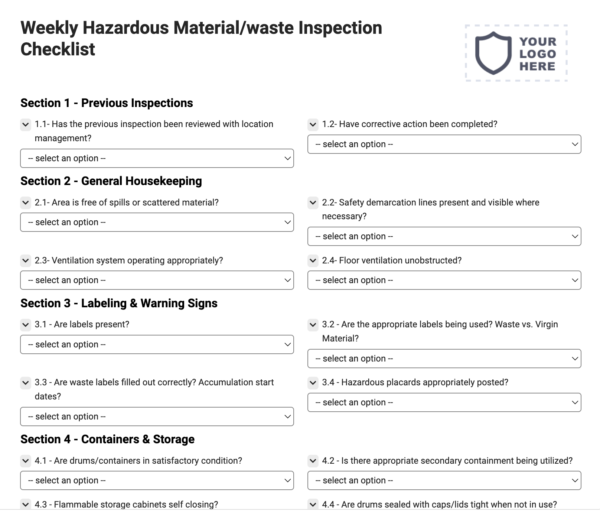 Weekly Hazardous Material/waste Inspection Checklist