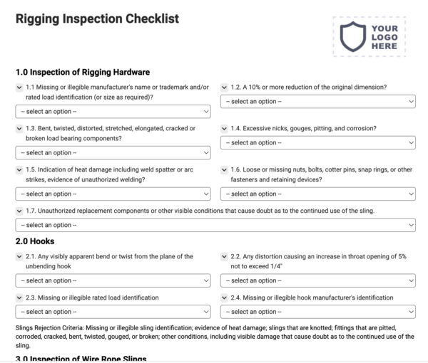 Rigging Inspection Form Checklist