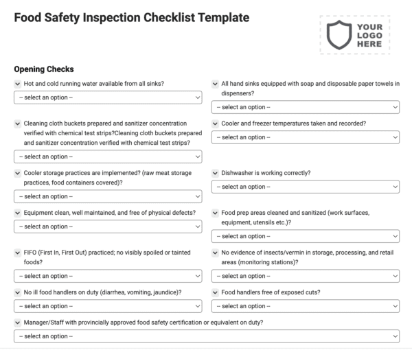 Food Safety Inspection Checklist Template