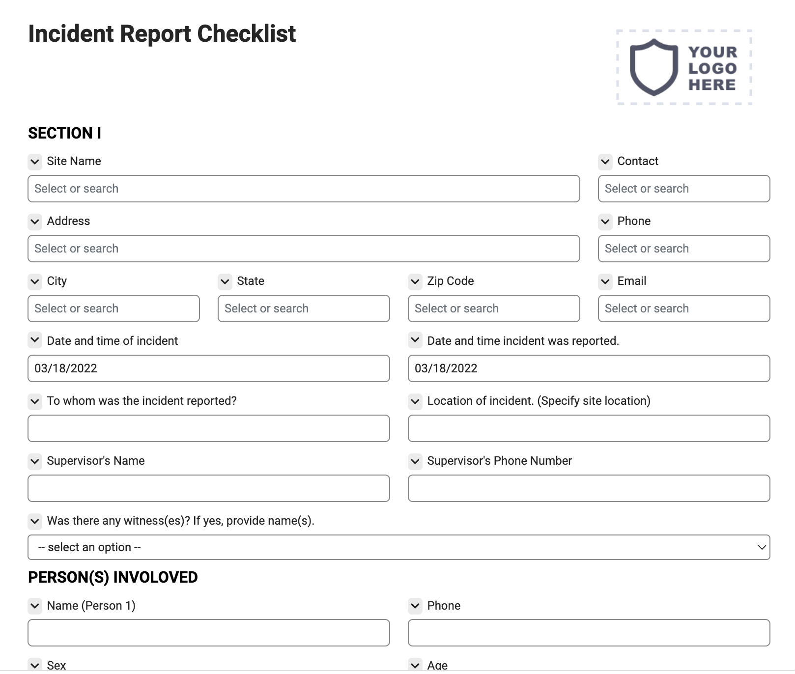 Incident Report Checklist Form