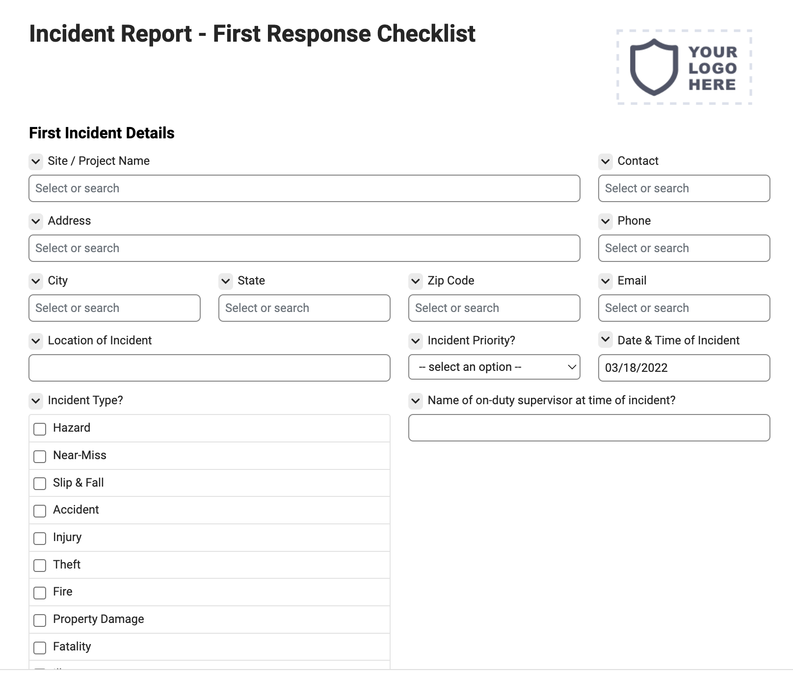 Incident Report - First Response Checklist