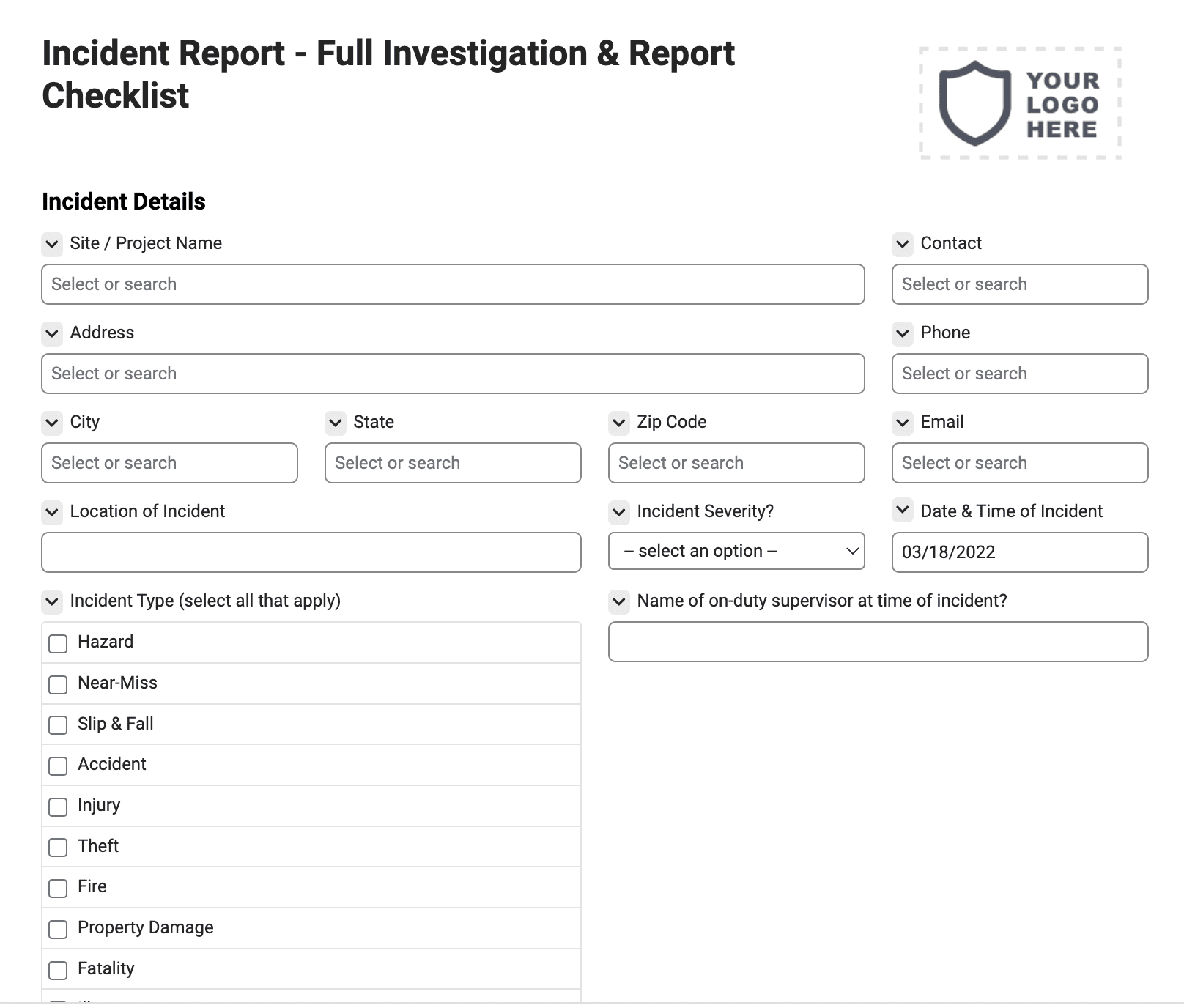Incident Report - Full Investigation & Report Checklist