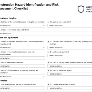 Construction Hazard Identification and Risk Assessment Checklist