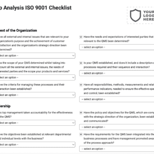 Gap Analysis ISO 9001 Checklist