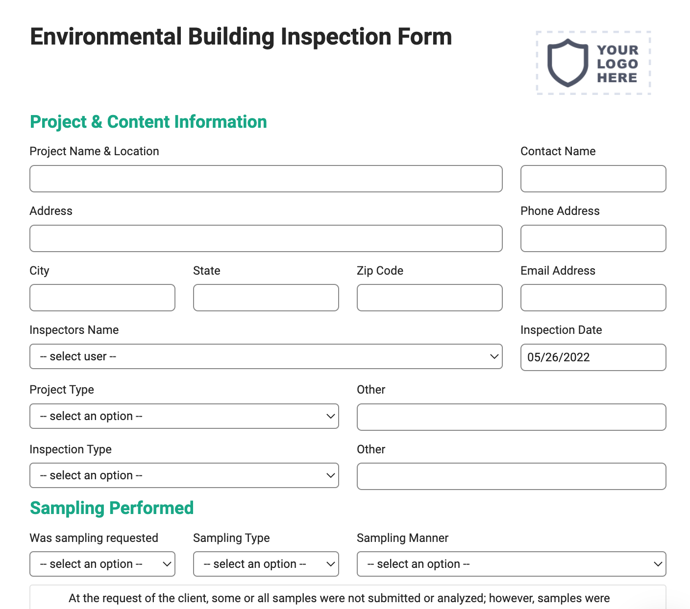IAQ Environmental Building Inspection Form