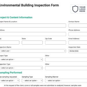 Water Environmental Building Inspection Testing Form