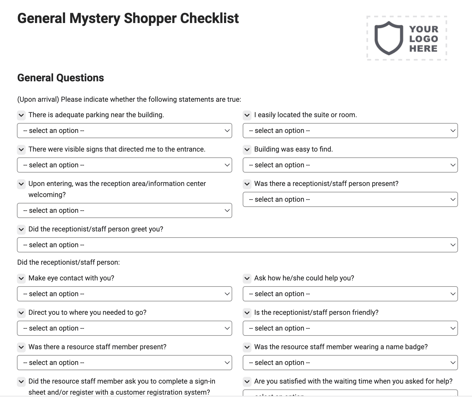 General Mystery Shopper Checklist
