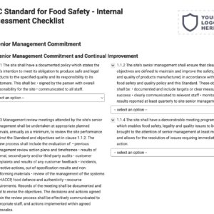 BRC Standard for Food Safety - Internal Assessment Checklist