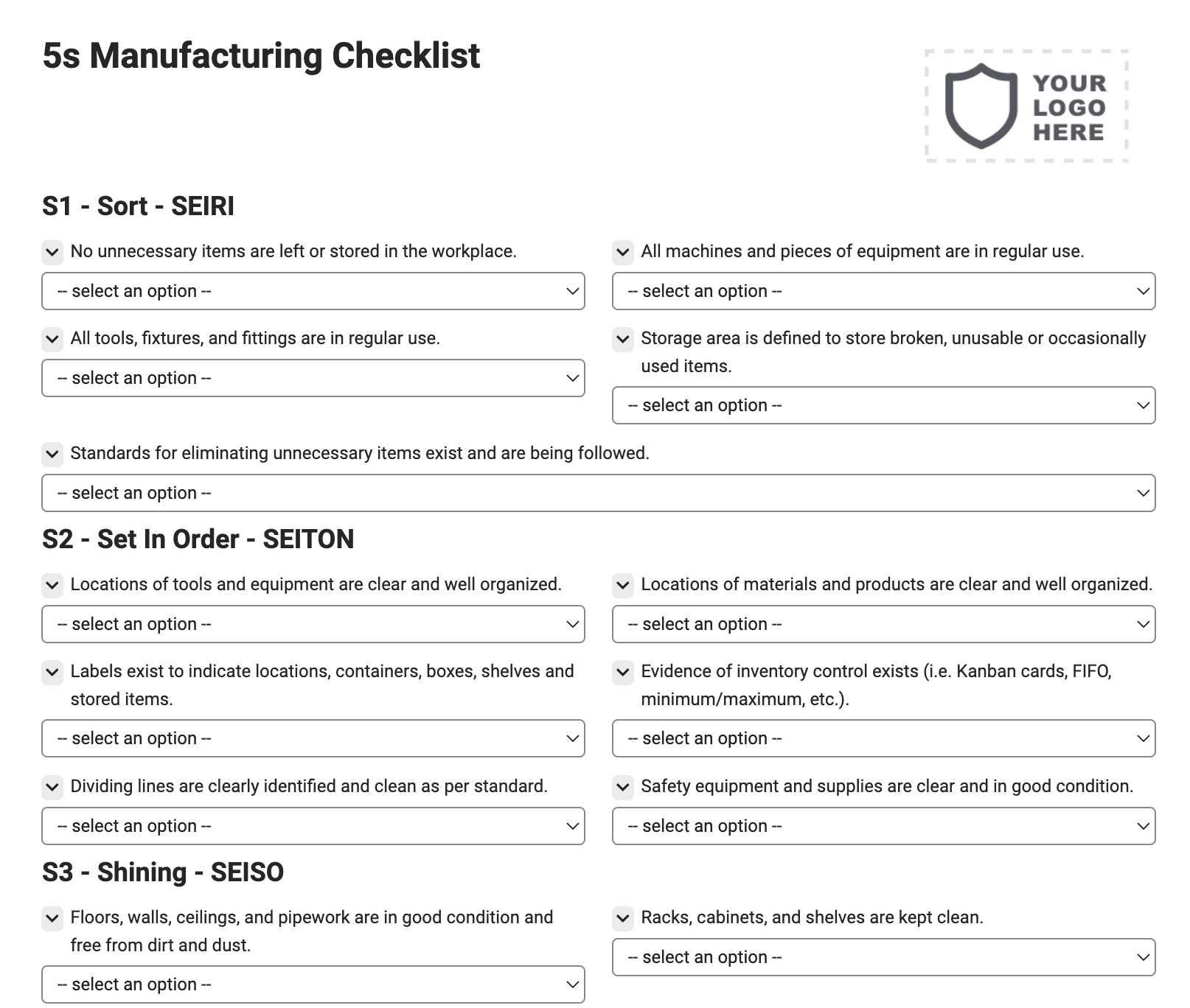 5s Manufacturing Checklist