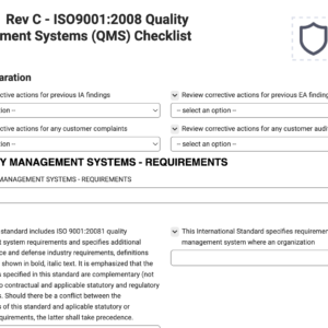 AS9100 Rev C - ISO9001:2008 Quality Management Systems (QMS) Checklist