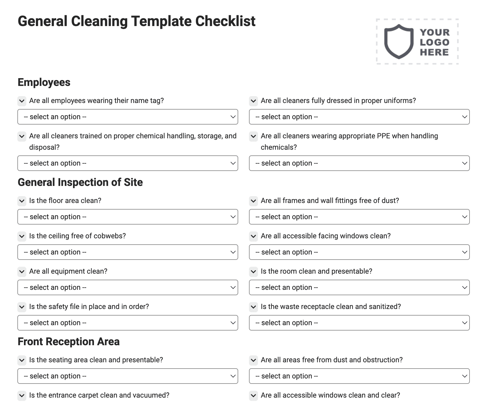 General Cleaning Template Checklist