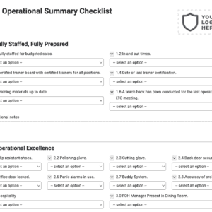 FOH Operational Summary Checklist