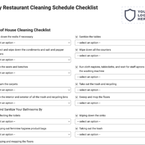 Daily Restaurant Cleaning Schedule Checklist