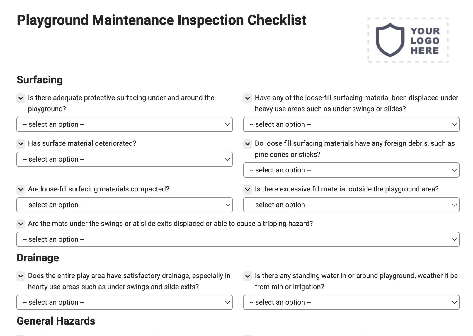 Playground Maintenance Inspection Checklist