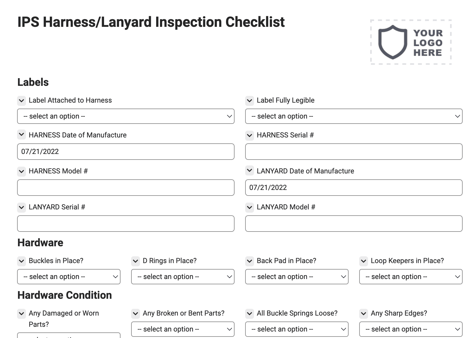 IPS Harness / Lanyard Inspection Checklist