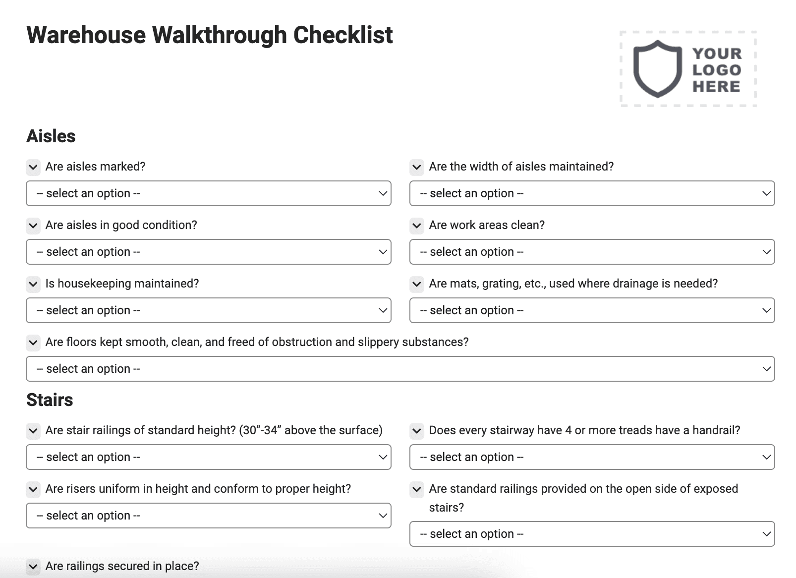 Warehouse Walkthrough Checklist
