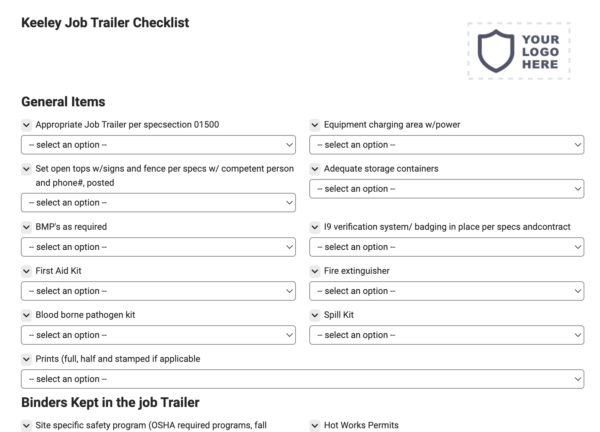 Keeley Job Trailer Checklist