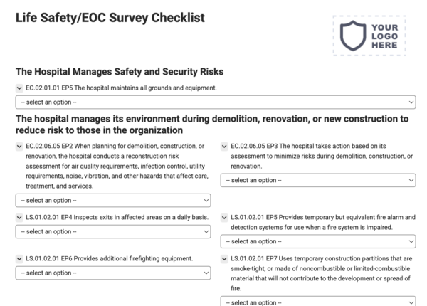 Life Safety/eoc Survey Checklist