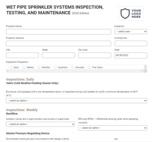 wet sprinkler inspection form templates