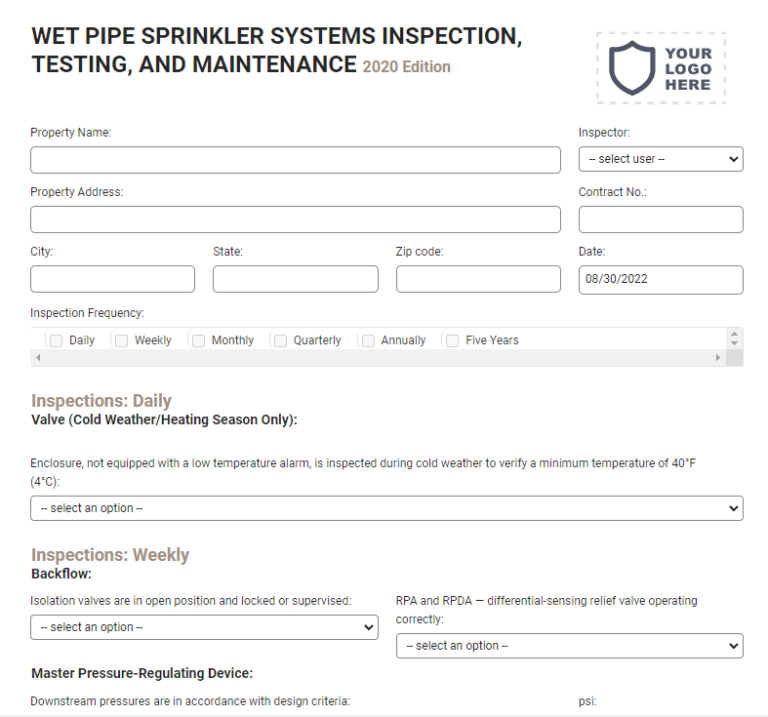 9 Mobile Friendly Fire Sprinkler Inspection Form Templates For Fire Sprinkler Companies Joyfill 9113