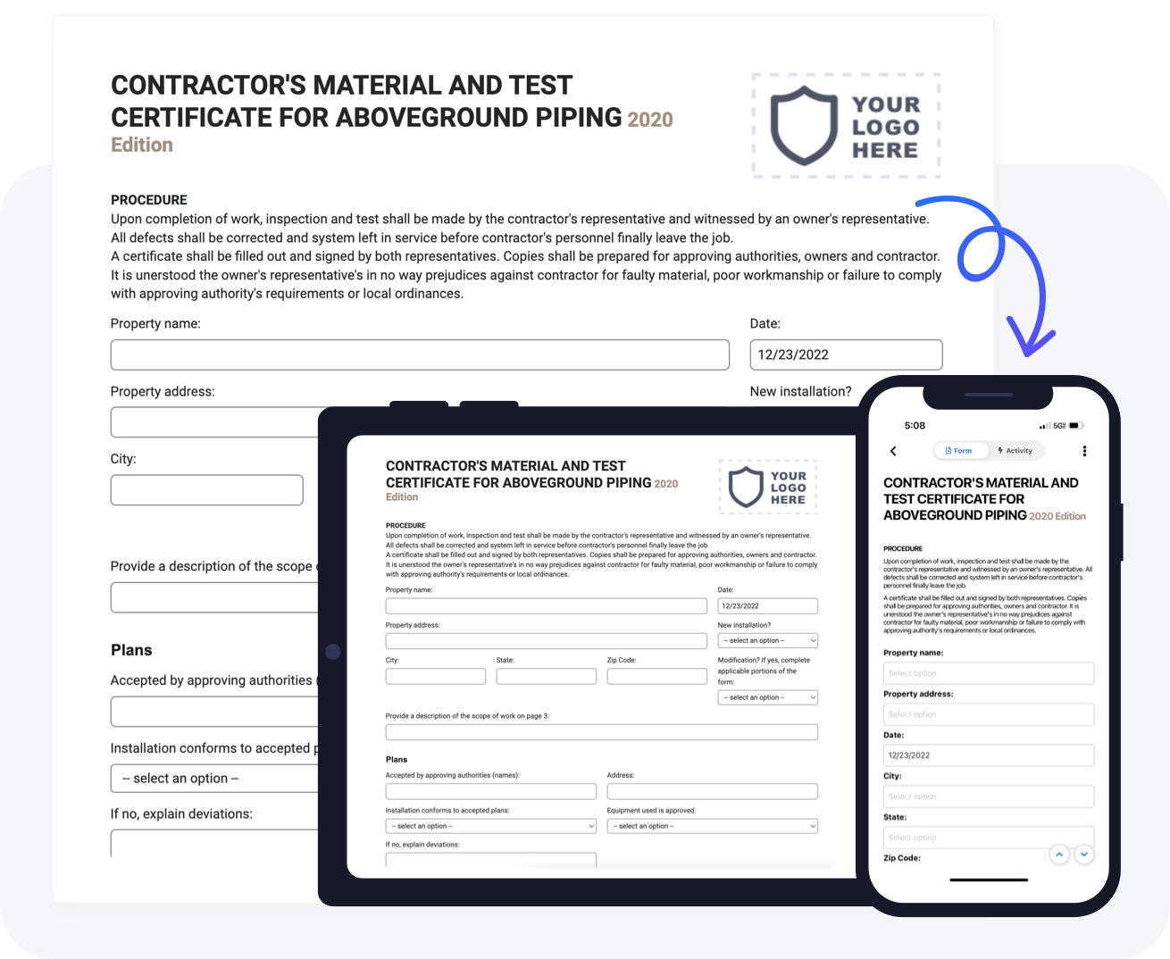 contractor’s material and test certificate for aboveground piping form