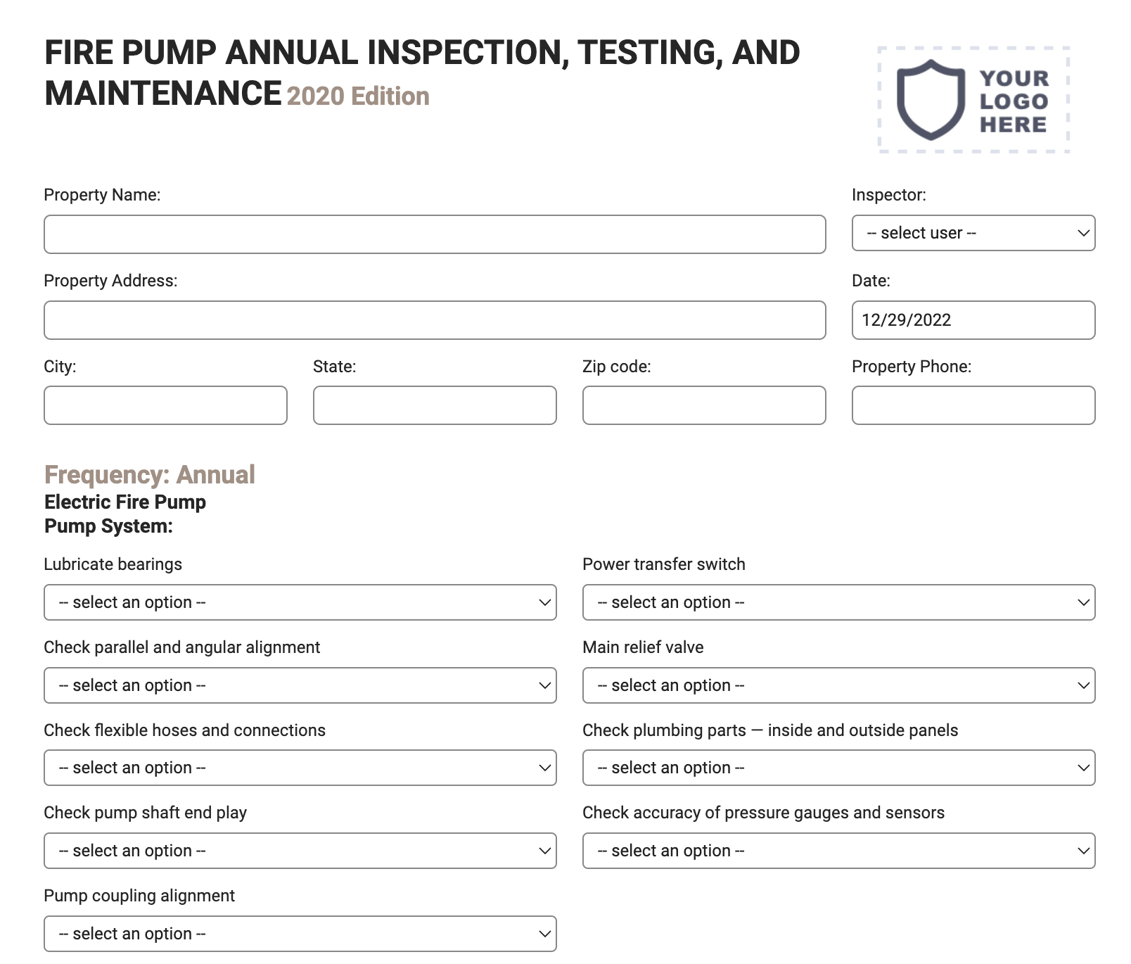 Fire Pump Inspection Form