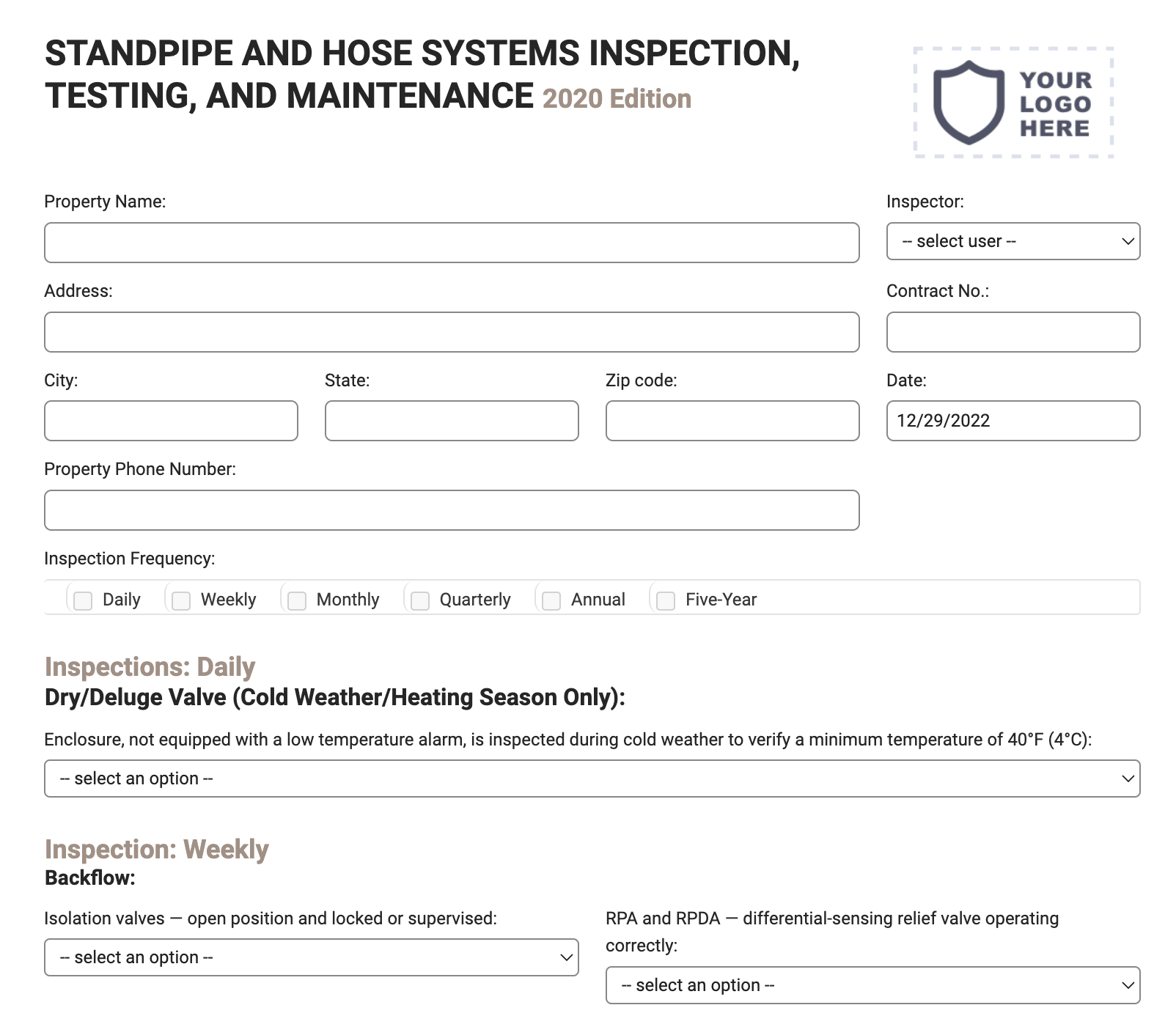 Standpipe and Hose Inspection Form