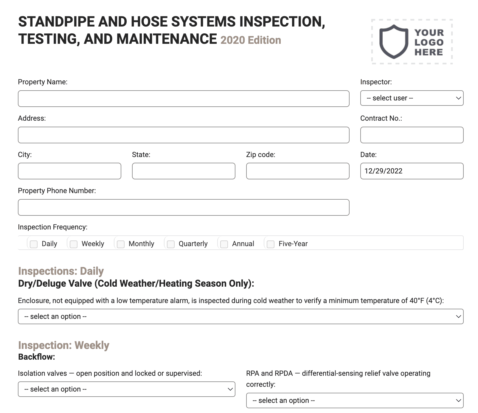 Standpipe and Hose Inspection Form