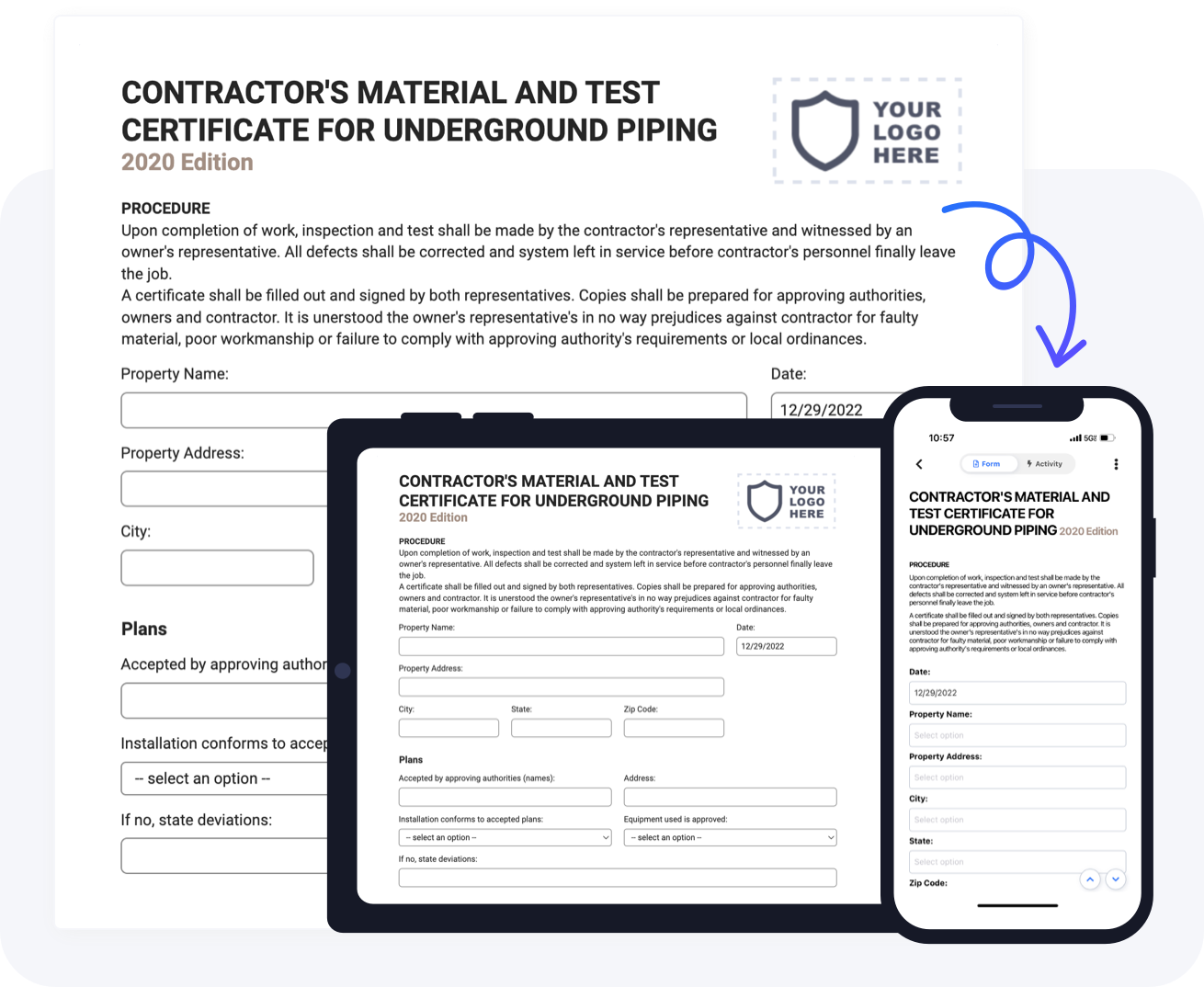 contractor’s material and test certificate for underground piping form preview