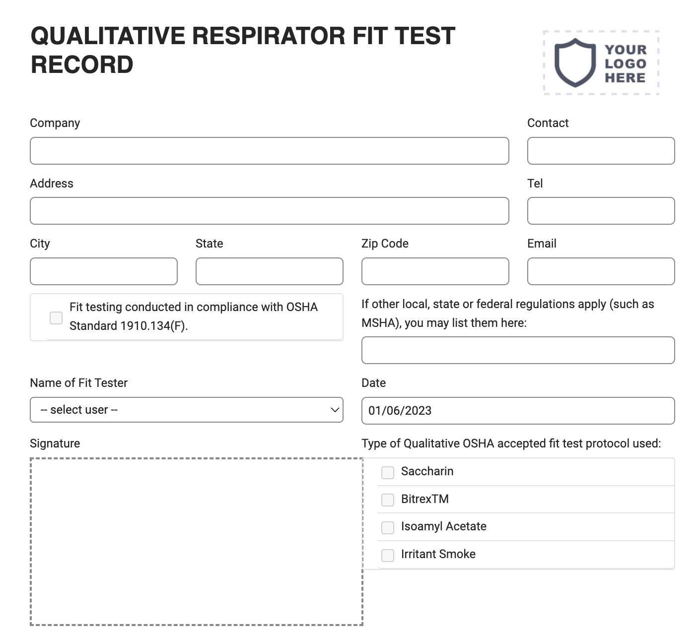 Qualitative Respirator Fit Test Record