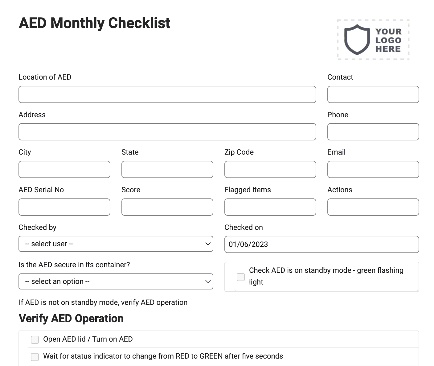 aed inspection checklist form