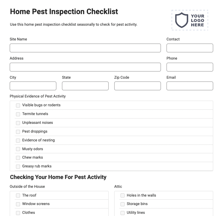 home pest inspection checklist form